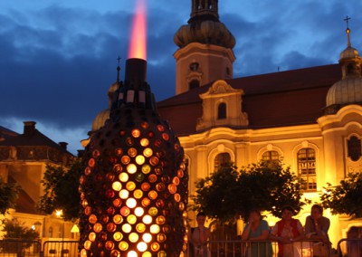 Glowing Glass bottle kiln at night